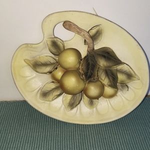 Cherry Berry bisque decorative plaque. Vintage artist pallette  Marked E2023.